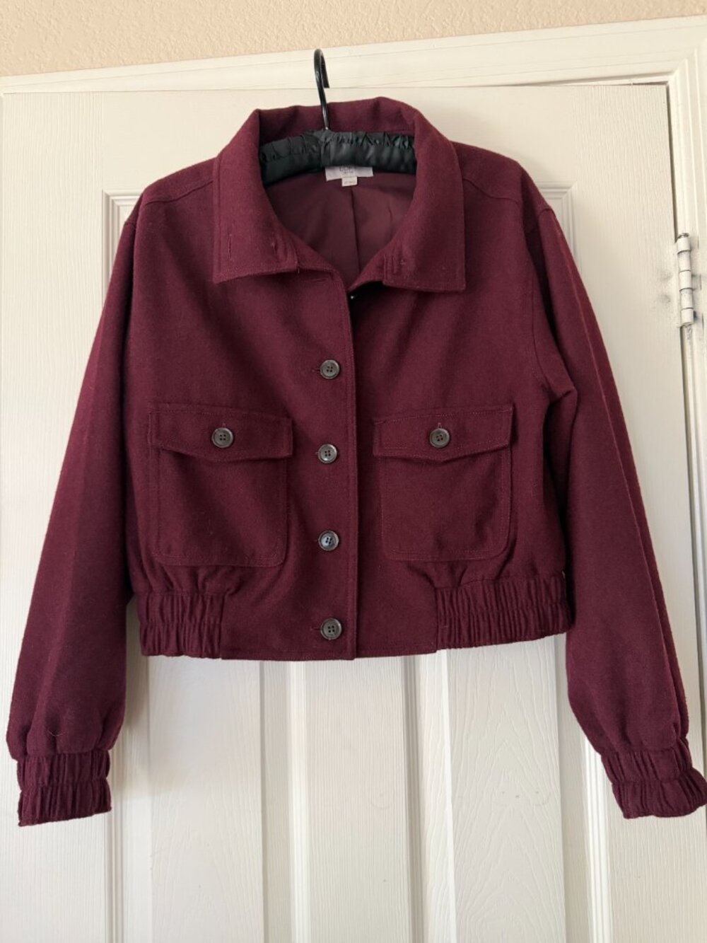 LOFT Petites SP Burgundy Wine Cropped Wool Blend Jacket
